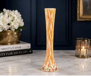 Murano MCM Style Orange And White Swirl Cased Art Glass Bud Vase 12"